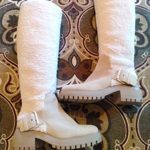 NWOB Franco Sarto Julie Tan Shearling/Faux Fur Tall Boot w/Platform Sole Sz 8
